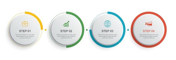 Infographics circle timeline with 4 number data template. Vector illustration abstract background.