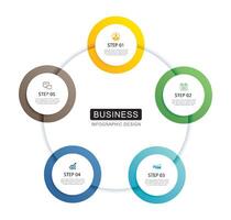 Infographics circle timeline with 5 number data template. Illustration abstract background. vector