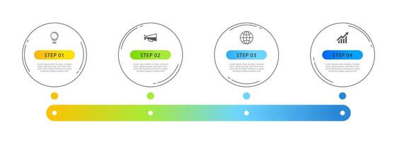 Infographics circle timeline with 4 number data template. Illustration abstract background. vector