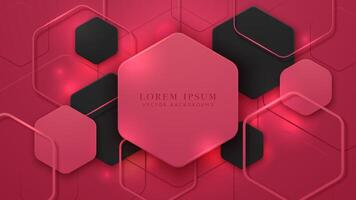 Abstract black and magenta pink hexagonal background with glowing light effect. Vector illustration