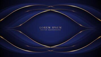 Dark blue background with golden lines and blue curve decoration. Elegant style vector design