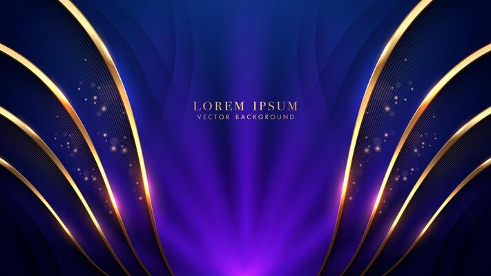 Luxury background with golden lines, dot shiny, blue rays sparkle glowing effect and bokeh decoration. Elegant style vector design