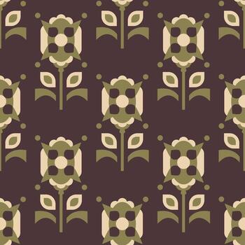 seamless pattern with abstract geometric flowers on a brown background vector