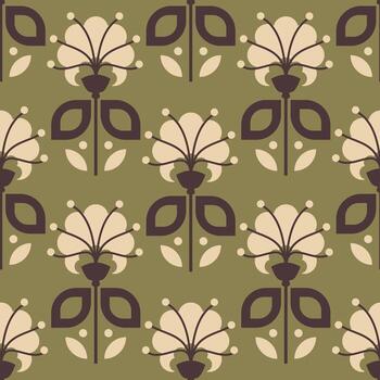 seamless pattern with abstract geometric flowers on a green background vector