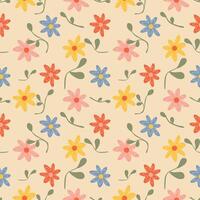 seamless pattern with small multicolored flowers leaves vector illustration