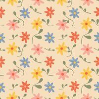 seamless pattern with small multicolored flowers leaves vector illustration