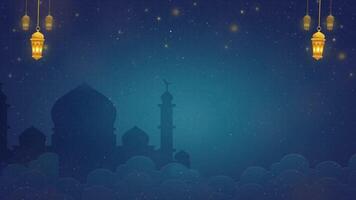 sospeso un' d'oro lanterna e stella e moschea nel Ramadan kareem sfondo per Islam religione video
