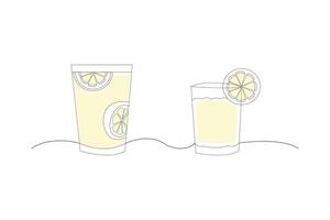 Lemon juice in glass continuous outline vector isolated on white background.