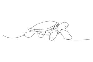 Sea turtle continuous line art. Turtle outline vector illustration on white background