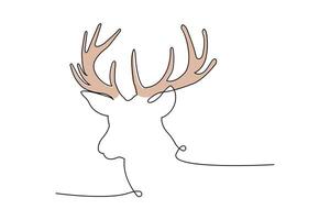 Deer head continuous line art drawing. Hand-drawn deer outline vector illustration.