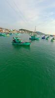 FPV flight over beautiful traditional fishing boats on Phu Quoc Island, Vietnam video