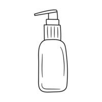 Cosmetic bottle with dispenser. Hand drawn doodle vector illustration.