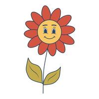 Retro groovy hippie flower character. Colorful cartoon psychedelic 60s, 70s style. Minimalistic old-fashioned art design. vector