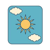 Retro groovy poster. Sun and clouds in 60s, 70s style. Minimalistic old-fashioned art design. vector