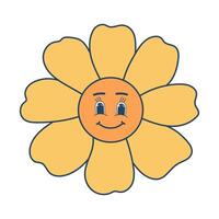 Retro groovy hippie flower character. Colorful cartoon psychedelic 60s, 70s style. Minimalistic old-fashioned art design. vector