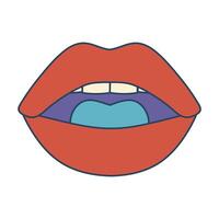 retro maravilloso labios. vistoso dibujos animados psicodélico años 60, 70s estilo. minimalista Anticuado Arte diseño. vector