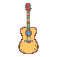 Retro groovy hippie guitar. Colorful cartoon psychedelic 60s, 70s style. Minimalistic old-fashioned art design. vector