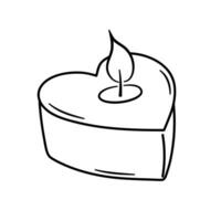 Cute burning candle in the form of heart. Hand drawn doodle vector illustration.