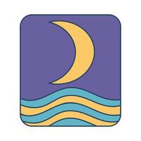 Retro groovy poster. Crescent moon and colorful waves in 60s, 70s style. Minimalistic old-fashioned art design. vector