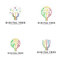 set of digital tree logo vector template illustration