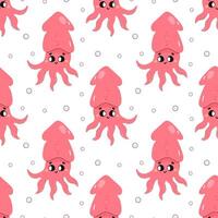 Summer seamless pattern, sea world, cute squid, cuttlefish, baby . for fabric or wrapping paper vector