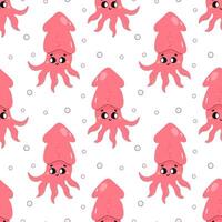 Summer seamless pattern, sea world, cute squid, cuttlefish, baby . for fabric or wrapping paper vector