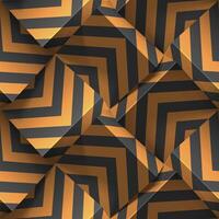 Abstract seamless geometric pattern. Realistic 3d cubes from black paper with bronze strips. Vector template for wallpapers, textile, fabric, wrapping paper, backgrounds. Texture with volume effect.