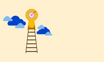 Ladder success step concept. The ladder with clouds and profit target darts on the sky. Business and career. Aim and goal. Management or strategy for big achievement vector