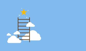 Ladder success step concept. The ladder with clouds and profit gloden star on the sky. Business and career. Aim and goal. Management or strategy for big achievement vector