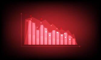 Red arrow graph drop arrow down with bar graph on red background. Money losing. Stock crisis and finance concept. vector