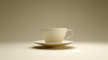 AI generated White cup on white plate on clean background with shadows. photo