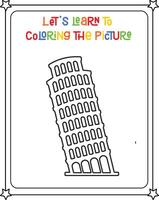 Drawing vector coloring book illustration leaning tower of pisa