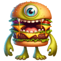 AI generated funny burger monster character png