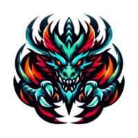 AI generated a colorful dragon with a green face and red and blue designs png