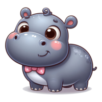 ai généré mignonne hippopotame dessin animé illustration png