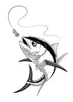 Tuna Fish Catching the Bait in Engraving Style vector