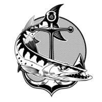 Fishing Barracuda Vintage Shirt Design in Black and White vector