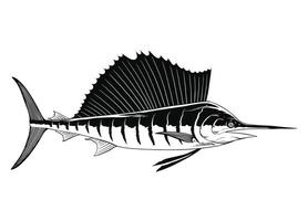 Sailfish Hand Drawn Illustration Black and White vector