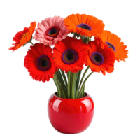 AI generated Gerbera flower with vase isolated on transparent background png