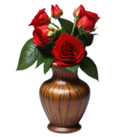 ai generado Rosa flores en un de madera florero aislado en transparente antecedentes png