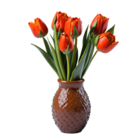 AI generated Tulip flower with vase isolated on transparent background png