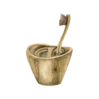 Wooden brush cup with eco tooth brush. Bamboo zero waste moth care composition for bathroom, product, packing design. png