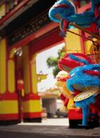 Front view of the temple gate. Suitable for use during Chinese New Year celebrations. photo