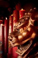 Golden Lion statue in Chinese temple photo