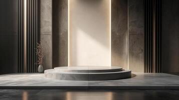 AI generated empty concrete podium on luxury modern room for product exibition photo