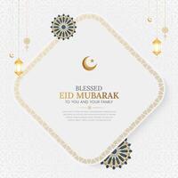 eid Mubarak ornamental saludo tarjeta con Arábica modelo y decorativo marco vector