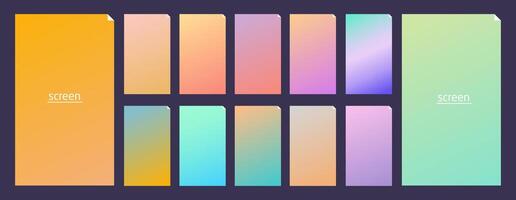 Soft pastel gradient smooth and vibrant color background set for devices, pc and modern smartphone screen soft pastel color backgrounds vector ux and ui design illustration