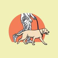 vector illustration of a man and a dog walking