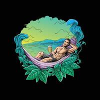 man lying down relaxing on the beach vector