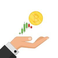 Bitcoin on Business hand vector. Bitcoin poster design. vector